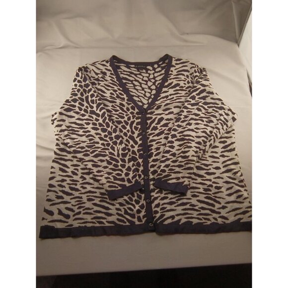 Dialogue Black/White Leopard Print Cardigan Silk Sweater Size 3XL - Picture 1 of 3